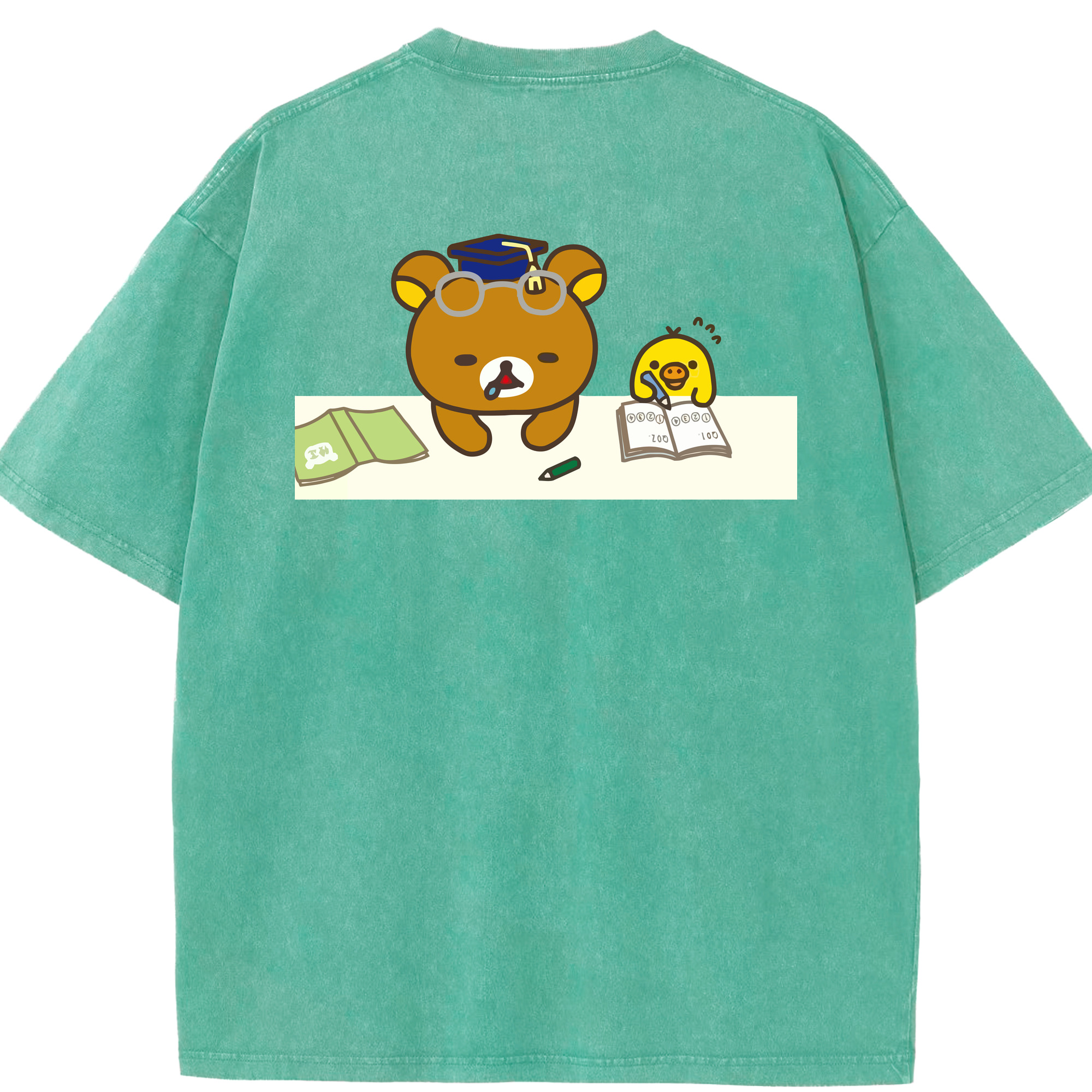 （画像用） リラックマ リラックマ キイロイトリ Rilakkuma Korilakkuma Kiiroitori 綿100% ヴィンテージ風 半袖Tシャツ（背面プリント）
